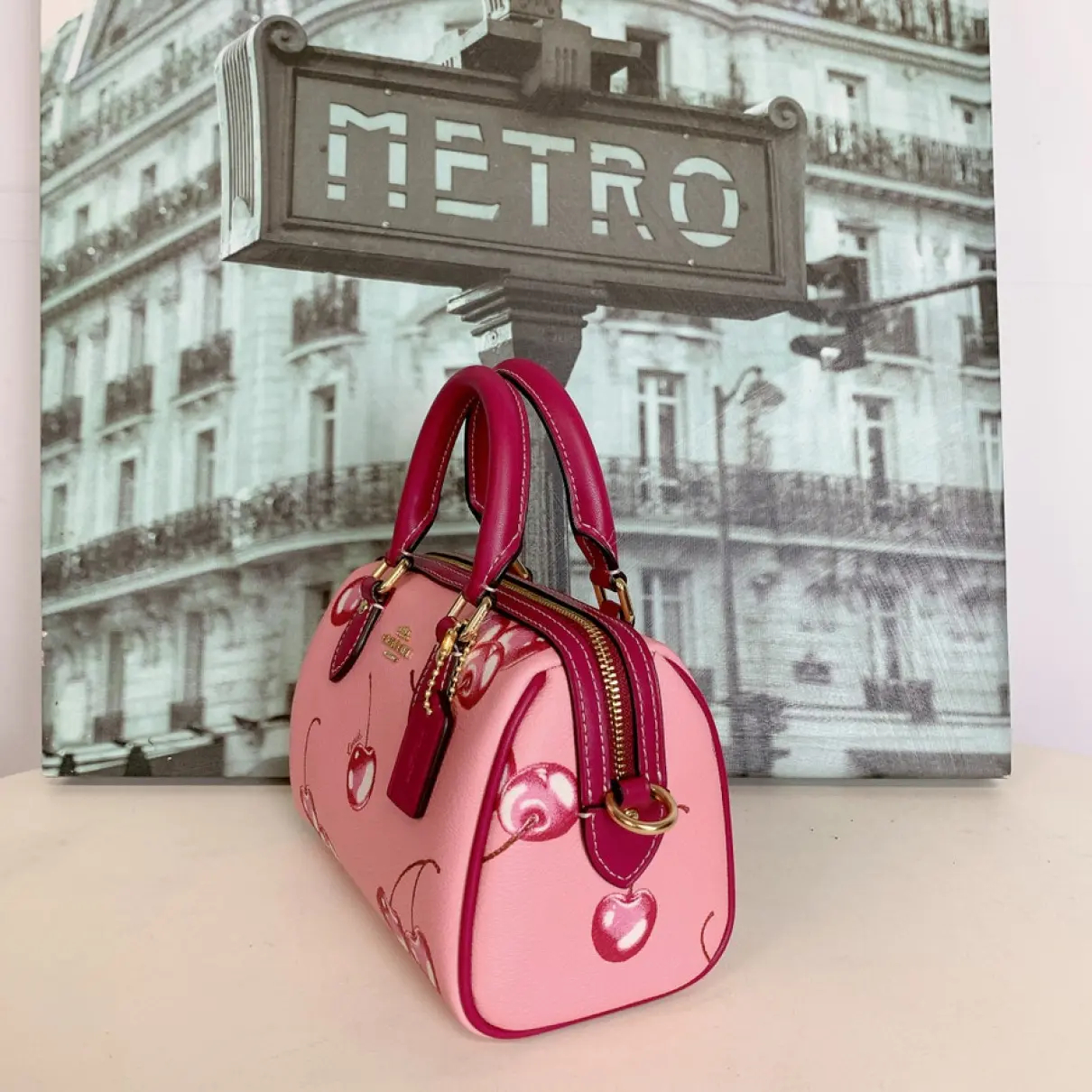 coach コーチ 新作 モリー トート チェリー プリント バッグ ピンク ハンドバッグ