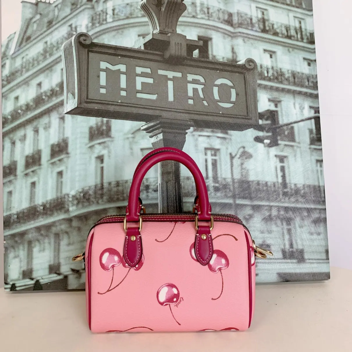 coach コーチ 新作 モリー トート チェリー プリント バッグ ピンク ハンドバッグ