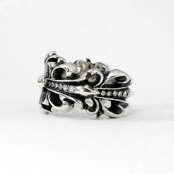 【希少】 CHROME HEARTS クロムハーツ ダブルフローラルクロス ダイヤモンド リング メンズ ダイヤ 指輪フリーサイズ 黒/白/