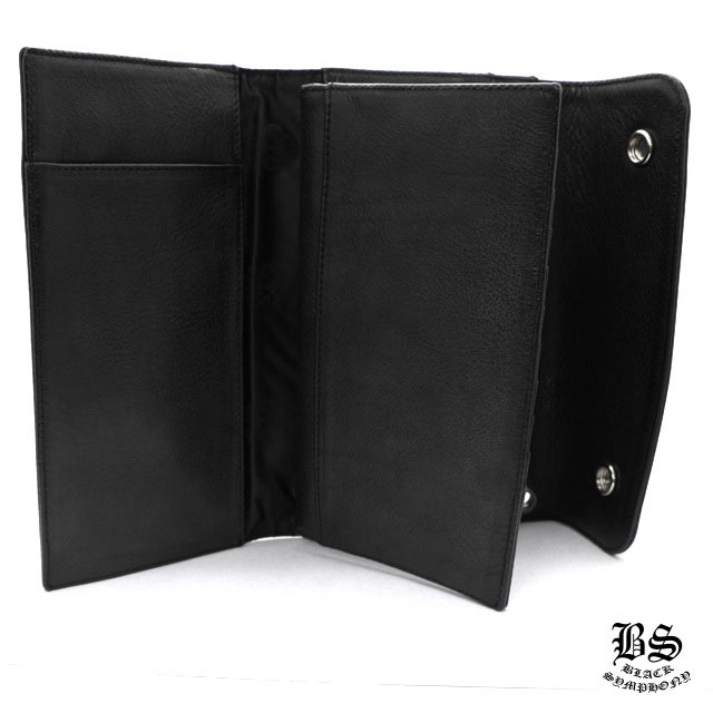 クロムハーツ ウェーブウォレット クロスボタン ブラック ヘビーレザー （財布）