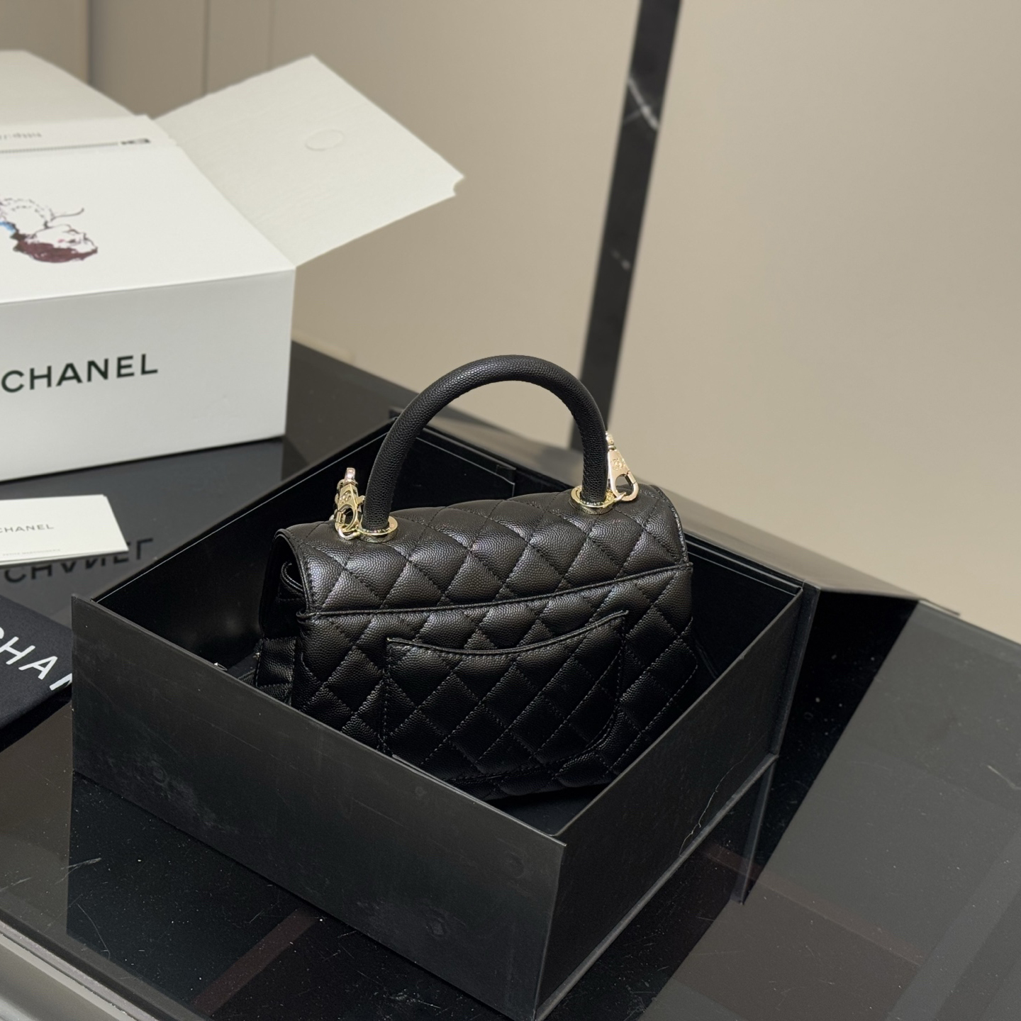 希少 CHANEL/シャネル ココハンドル バッグ チェーン キャビア 24cm