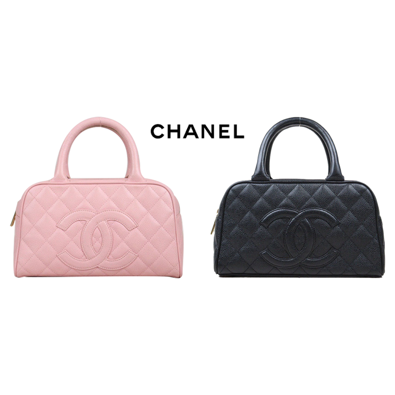 CHANEL シャネル ミニボストンバッグ  キャビアスキン 　ピンク ブラック 