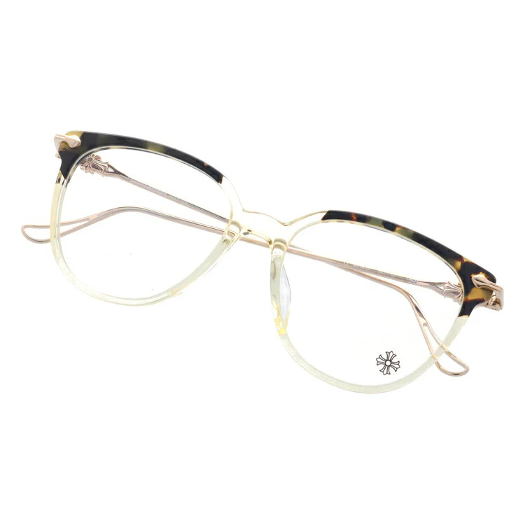 クロムハーツ メガネ 度付き 度なし 伊達メガネ 眼鏡 メガネフレーム CHROME HEARTS レギュラーフィット THOT HOT/PA-GP Hollywood Tortoise/Pale Ale-Gold Plated 52サイズ ウェリントン型 日本製 黄金色 ユニセックス メンズ レディース 紫外線 UVカット