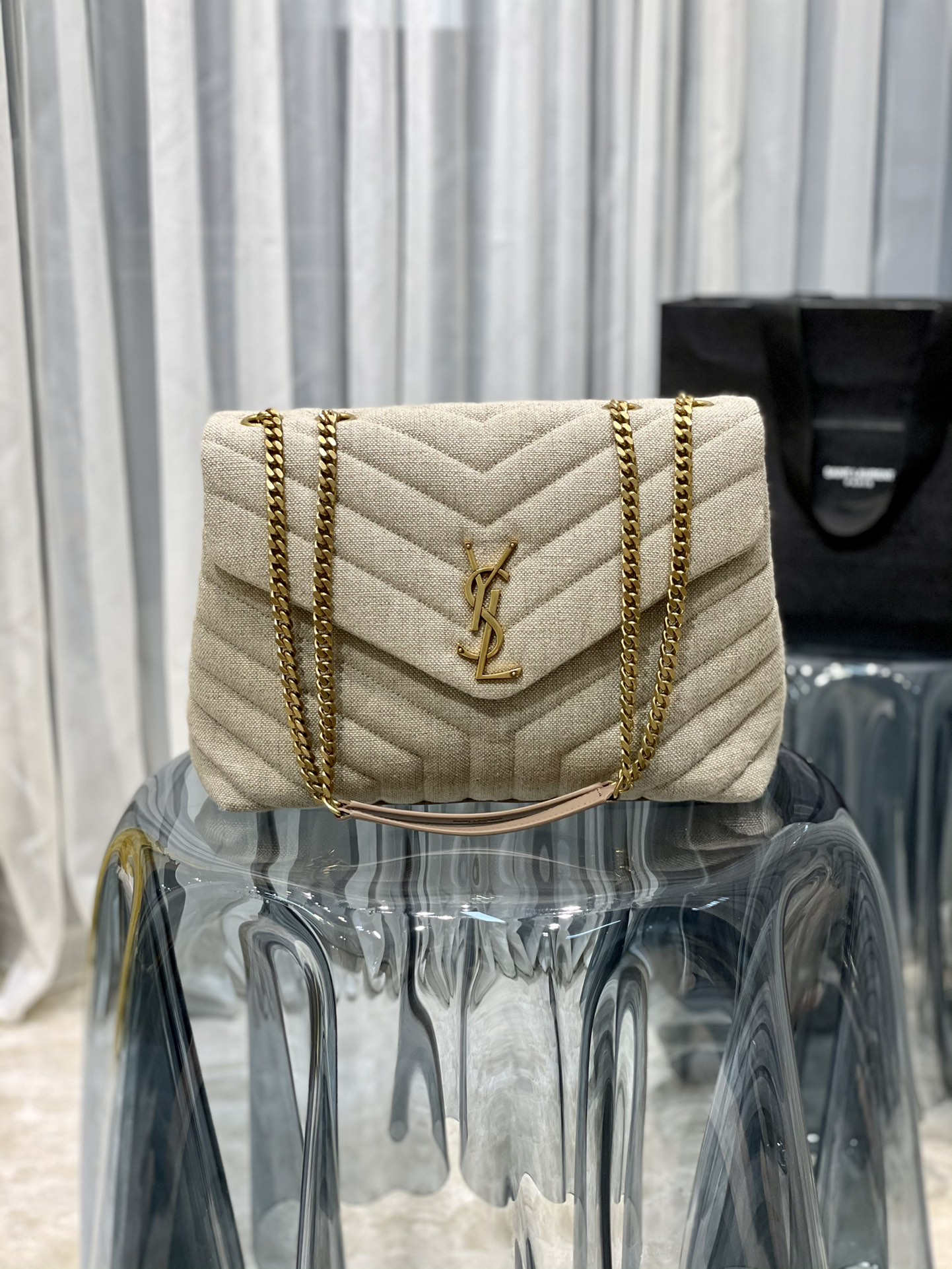 LOULOU SMALL CHAIN BAG IN QUILTED  Y  LEATHER, SATIN AND SEQUINS