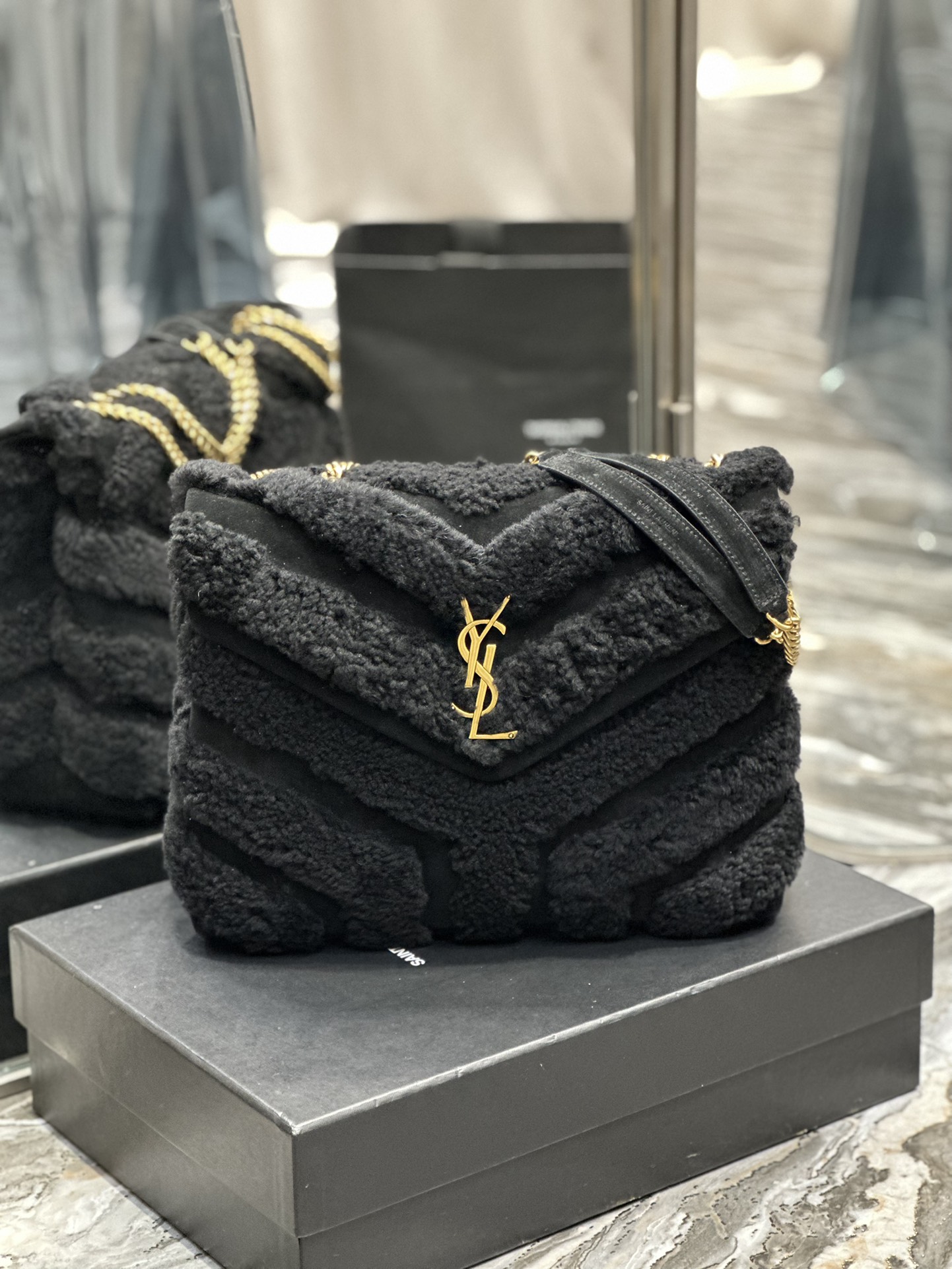 LOULOU SMALL CHAIN BAG IN QUILTED  Y  LEATHER, SATIN AND SEQUINS