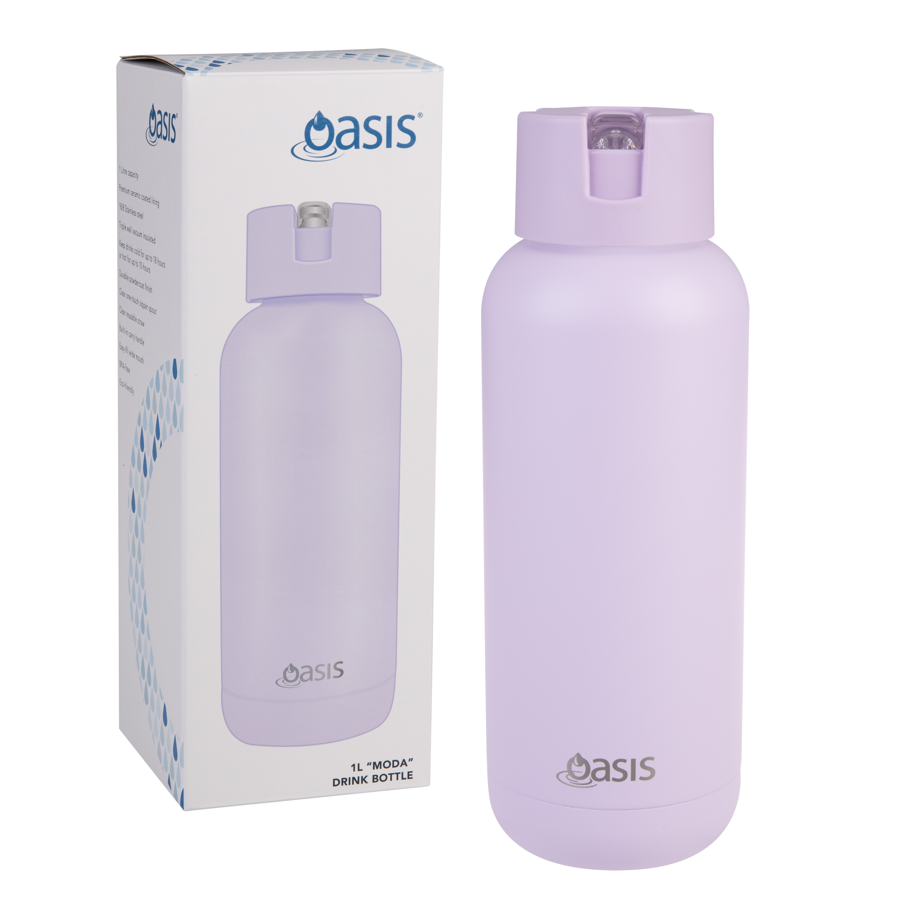 Oasis Stainless Steel Ceramic Moda Triple Wall Insulated Drink Bottle 1 Litre Orchid