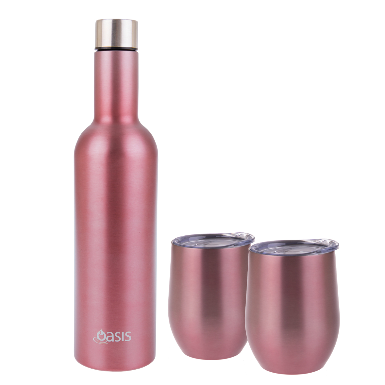 Oasis 3 Pce Stainless Steel Double Wall Insulated Wine Gift Set Rose