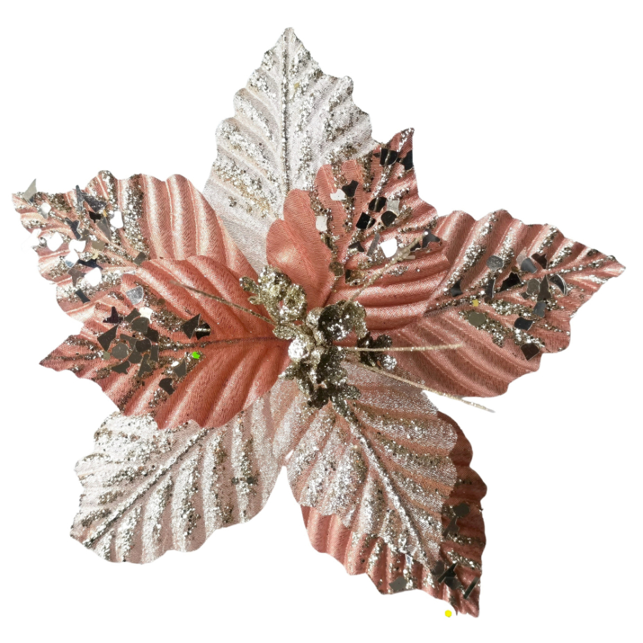 31” Large Silver/White with Sequins Poinsettia - Decorator's Warehouse