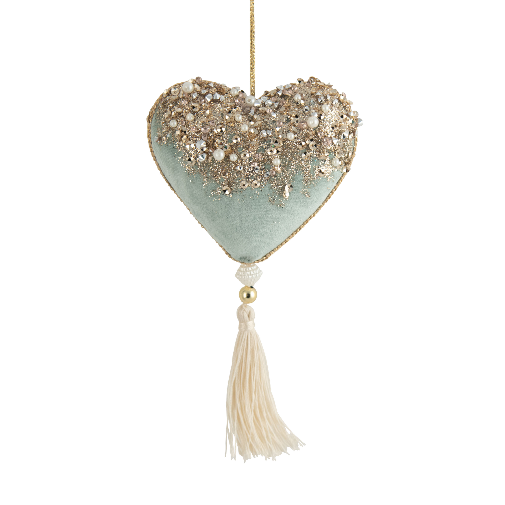 Fabric Mint Champagne Heart with Tassle
