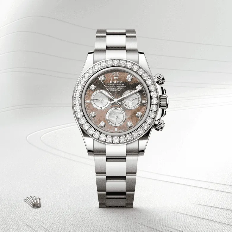 コスモグラフ デイトナ | オイスター、40 mm、ホワイトゴールド、ダイヤモンド リファレンス 126579RBR-0001