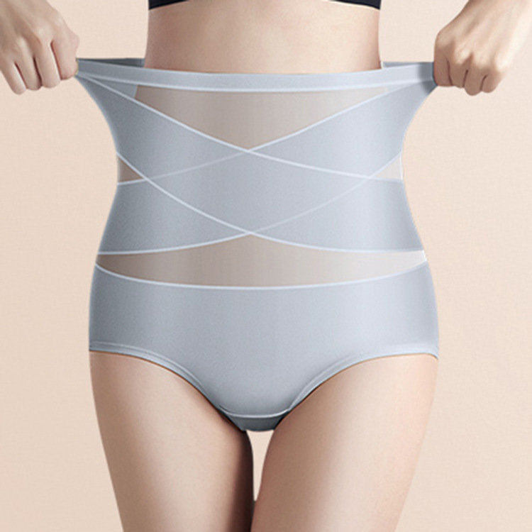 冰絲高腰提臀收腹性感透氣網紗交叉塑身束腹內褲(7色)