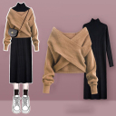 駝色上衣+針織裙