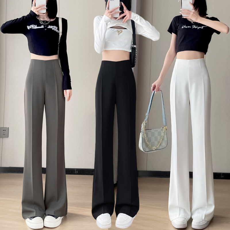 休閒高腰微喇叭窄版拖地西裝褲(3色)