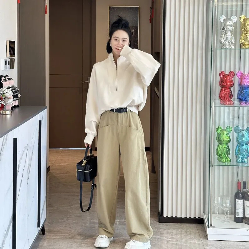 時尚小立領長袖衛衣+休閒闊腿褲兩件套