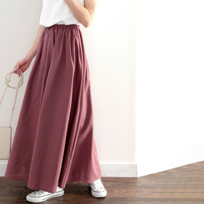 日系休閒喇叭褶大擺傘型半身裙(6色)