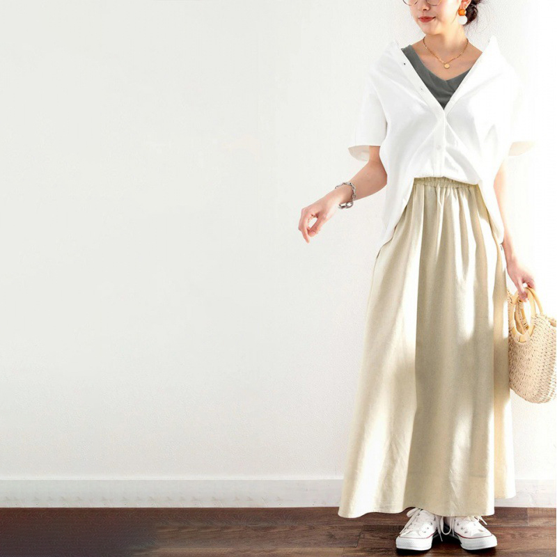 日系休閒喇叭褶大擺傘型半身裙(6色)