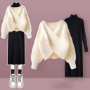 杏色上衣+針織裙