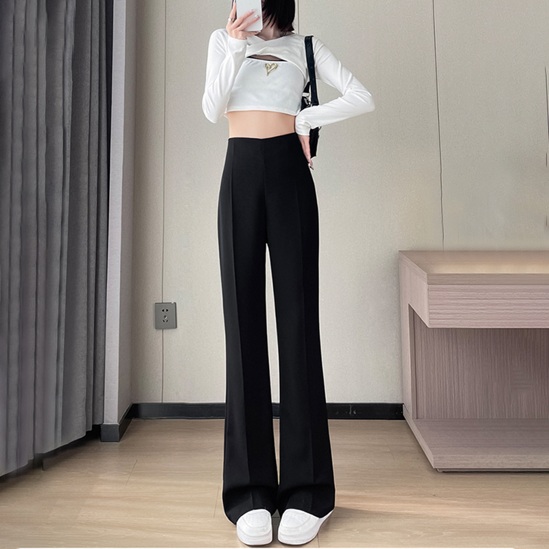 休閒高腰微喇叭窄版拖地西裝褲(3色)