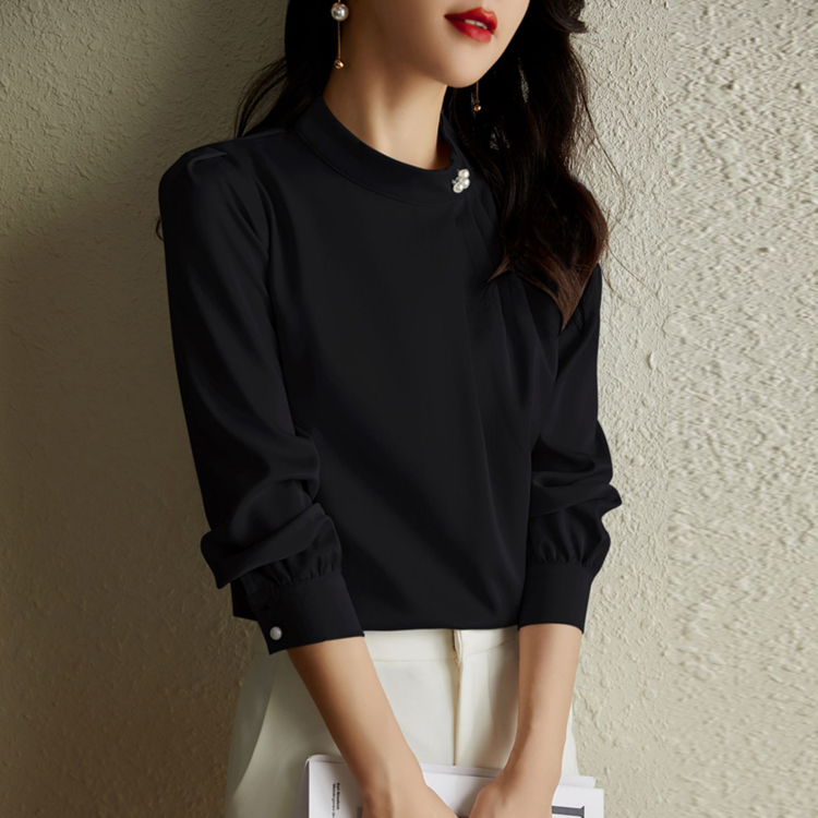 簡約氣質立領精緻釘子設計襯衫(4色)