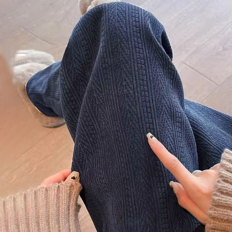 休閒高腰顯瘦麥穗紋理直筒垂感闊腿褲(5色)