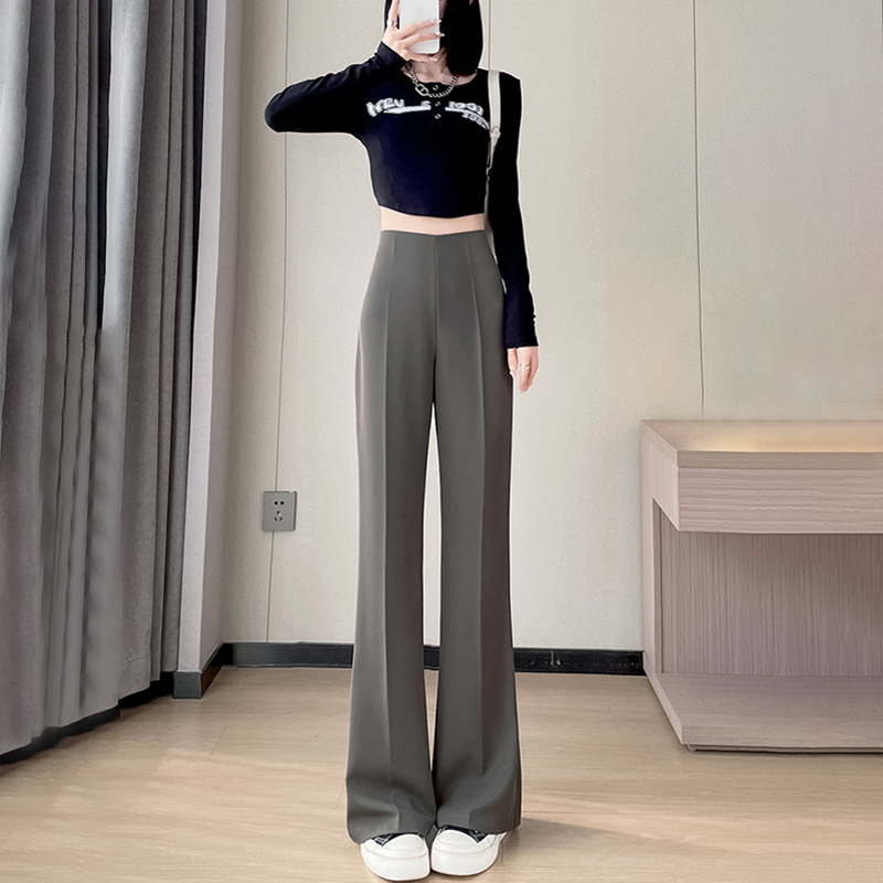 休閒高腰微喇叭窄版拖地西裝褲(3色)