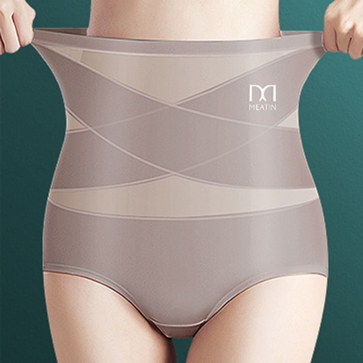 冰絲高腰提臀收腹性感透氣網紗交叉塑身束腹內褲(7色)