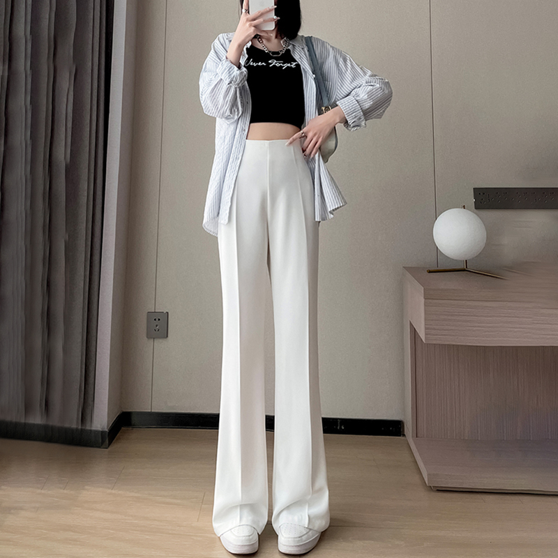 休閒高腰微喇叭窄版拖地西裝褲(3色)