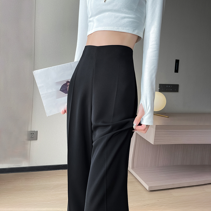 休閒高腰微喇叭窄版拖地西裝褲(3色)