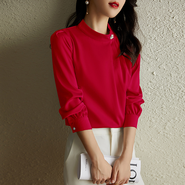 簡約氣質立領精緻釘子設計襯衫(4色)