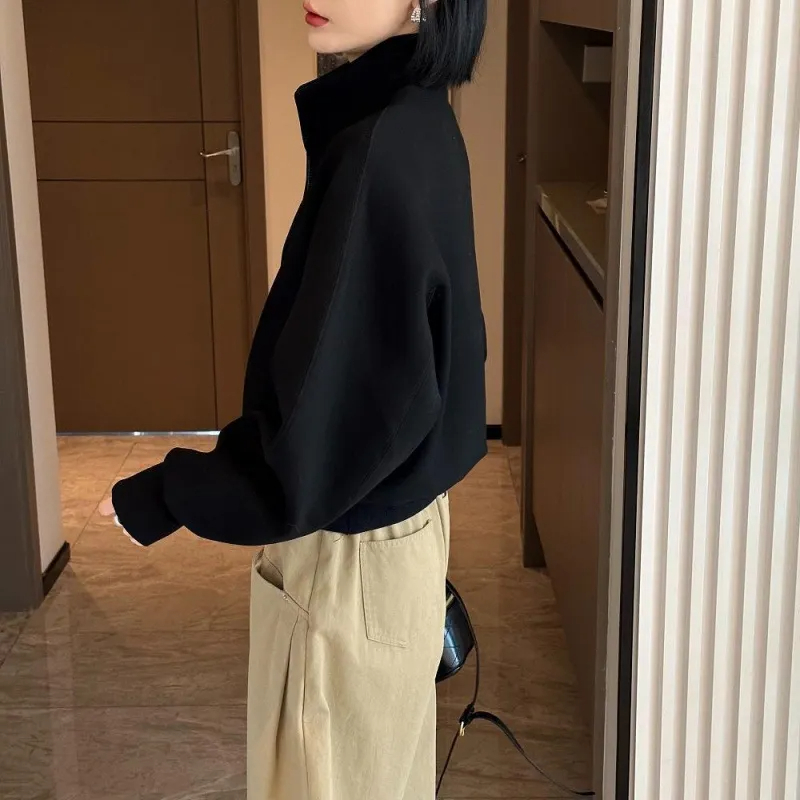 時尚小立領長袖衛衣+休閒闊腿褲兩件套