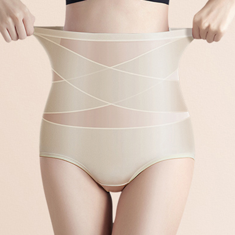 冰絲高腰提臀收腹性感透氣網紗交叉塑身束腹內褲(7色)