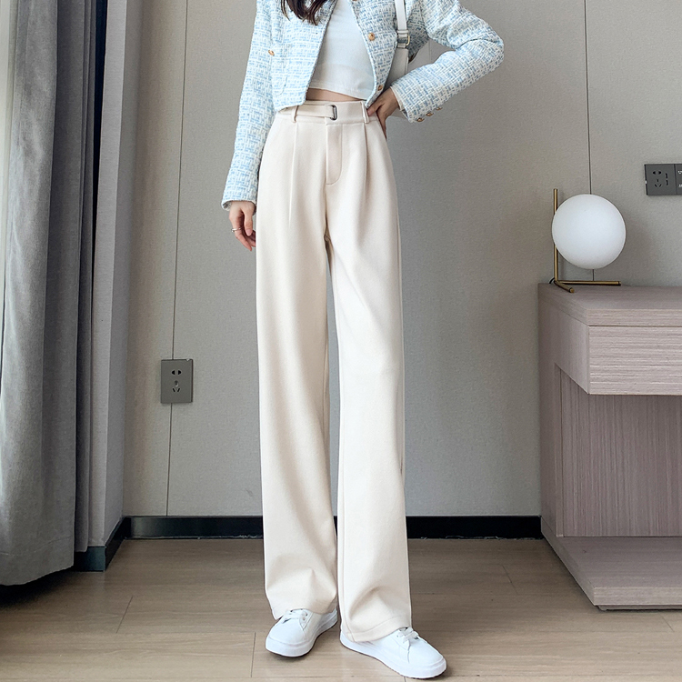 寬鬆休閒高腰毛呢直筒西裝褲(5色)
