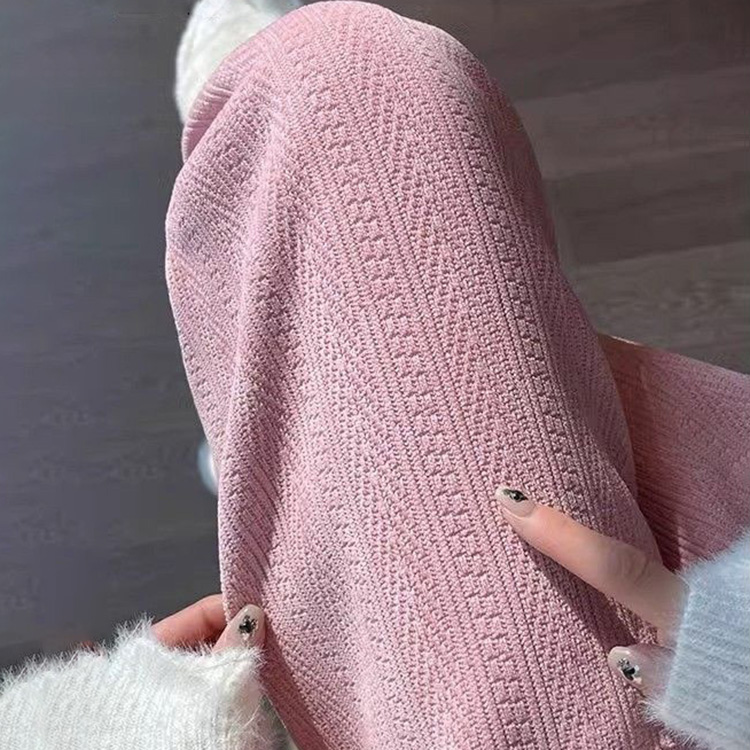 休閒高腰顯瘦麥穗紋理直筒垂感闊腿褲(5色)