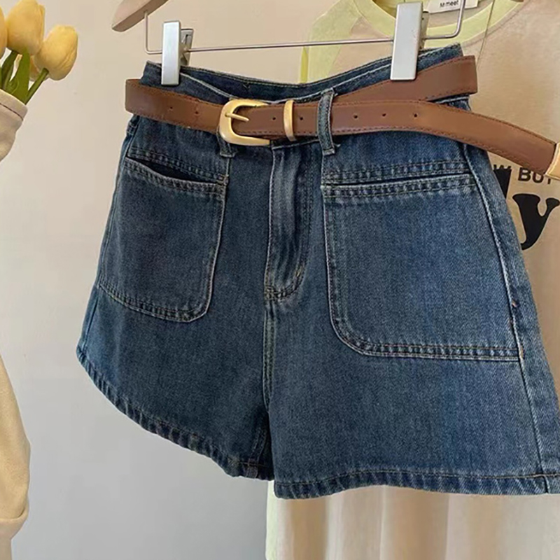 大碼高腰顯瘦A字闊腿牛仔短褲(2色)