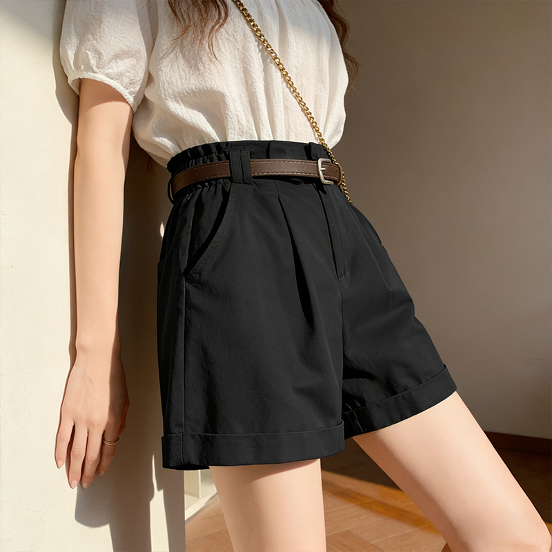 休閒高腰A字闊腿短褲【贈皮帶】(4色)