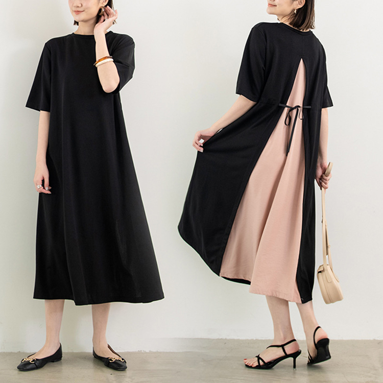 日系圓領拼接碎花短袖連身裙(5色)