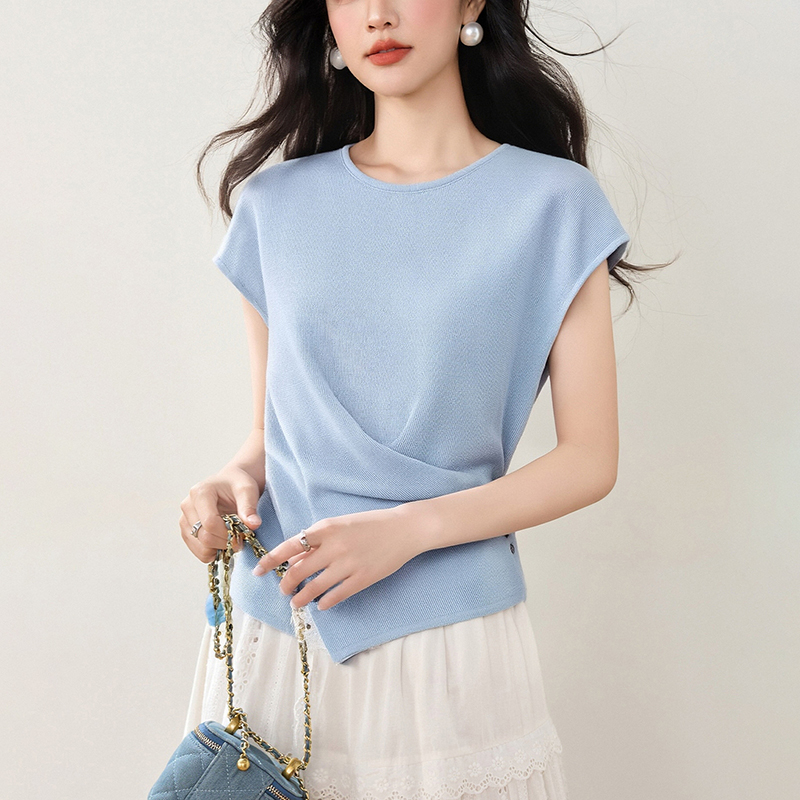 新款小飛袖針織短袖T恤(2色)