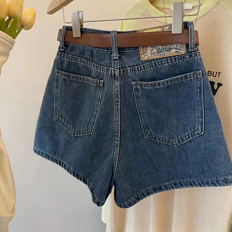大碼高腰顯瘦A字闊腿牛仔短褲(2色)