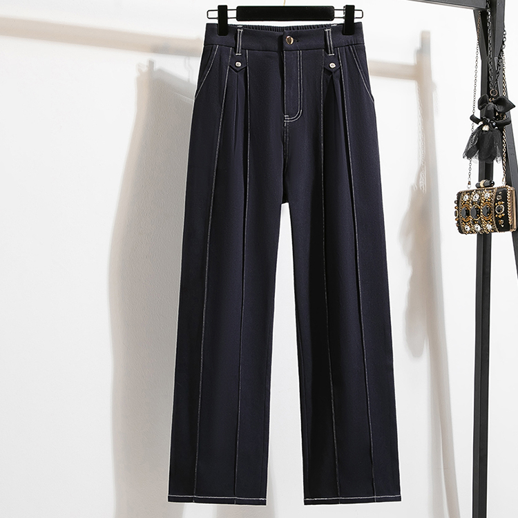 窄版鬆緊腰彈性直筒牛仔褲