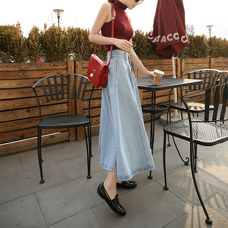 簡約復古高腰A字大擺裙半身牛仔裙(2色)
