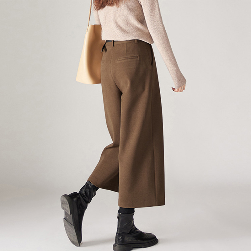 時尚仿毛呢斜紋軟糯拉毛保暖八分闊腿褲(3色)