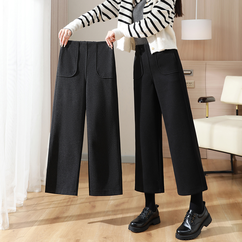 復古百搭高腰顯瘦加厚九分直筒寬褲(2色)