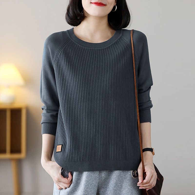 圓領插肩袖下擺開叉針織衫