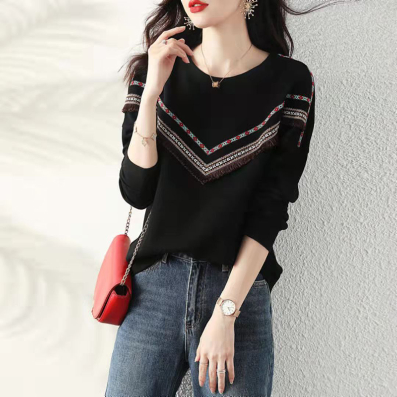 時尚拼接撞色流蘇設計落肩袖衛衣