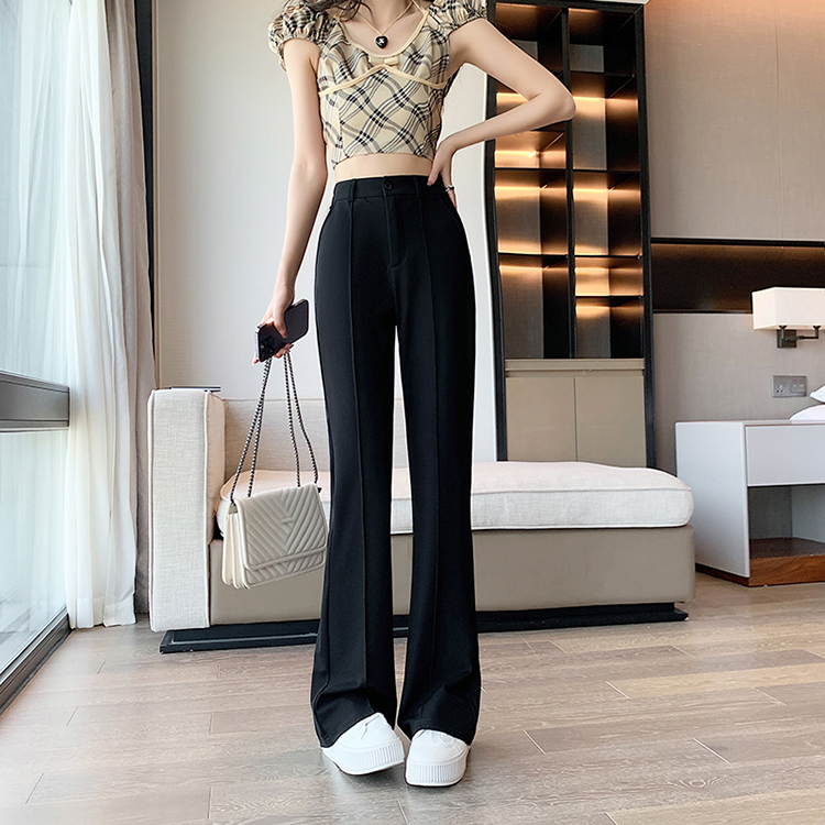 高腰修身顯瘦微喇叭垂感休閒褲