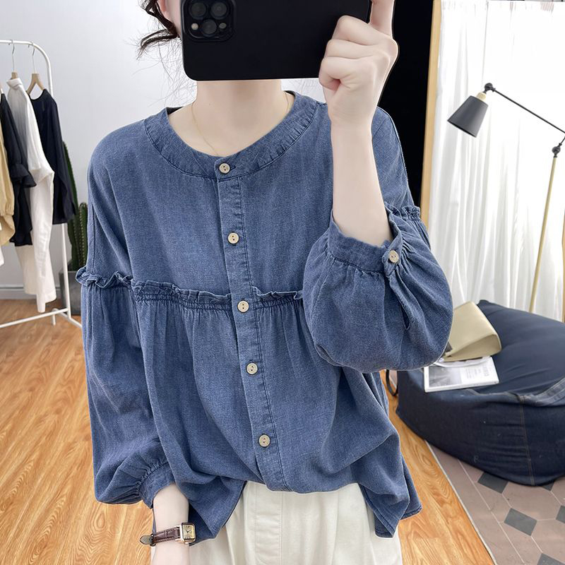 復古荷葉邊七分燈籠袖襯衫(3色)