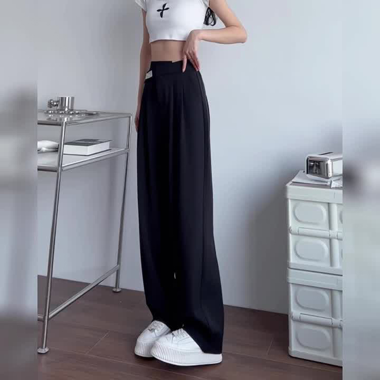 簡約舒適高腰垂感拖地西裝褲