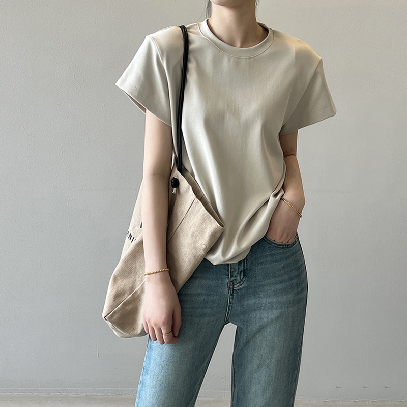 韓系墊肩圓領短袖T恤(4色)