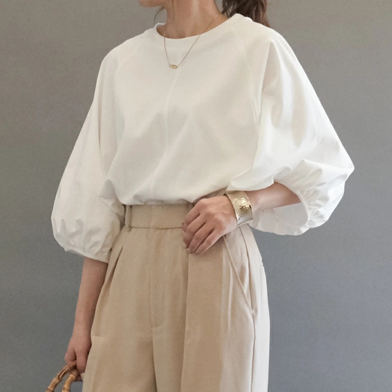 日系簡約圓領拼接插肩袖T恤(5色)