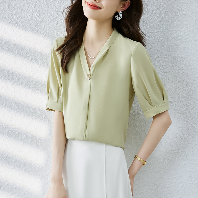 韓系百搭V領短袖襯衫(3色)